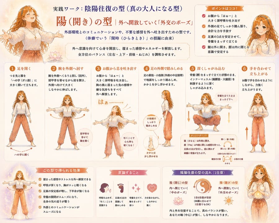陽（開き）の型 外への開放ポーズ