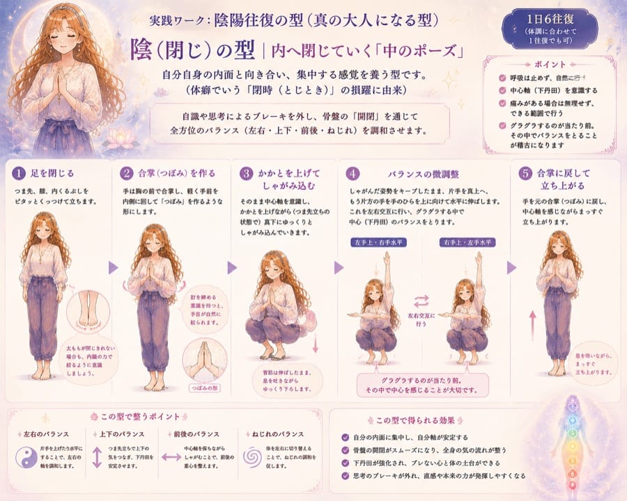 陰（閉じ）の型 内へ閉じていく中のポーズ