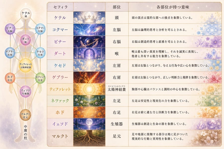 セフィラと体の各部位が持つ意味